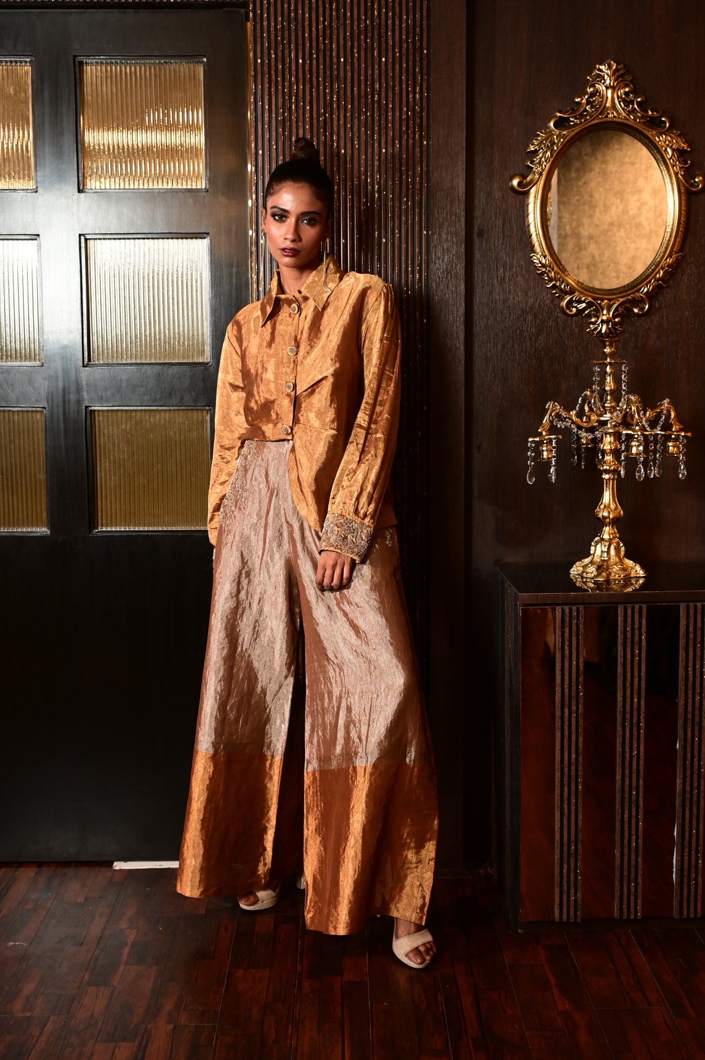 GOLD & SILVER TISSUE EMBROIDERED SHIRT AND PANT GS2060