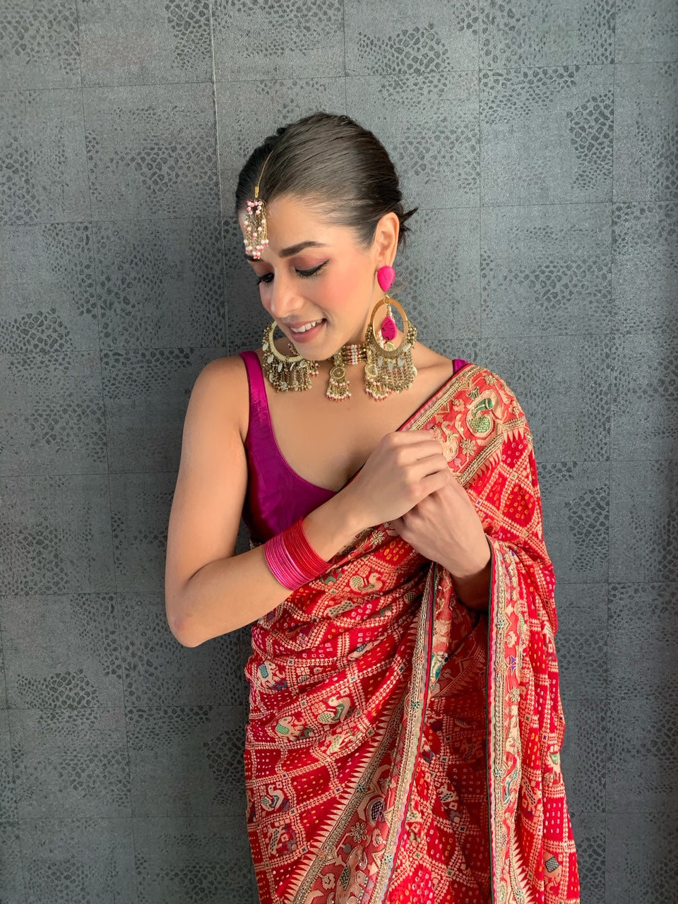 Scarlet Bandhani Paithani saree GH 56