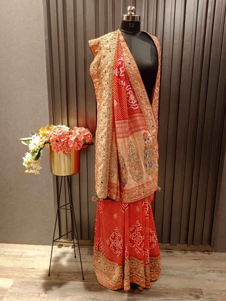 Red Classic bandhani saree GH 154