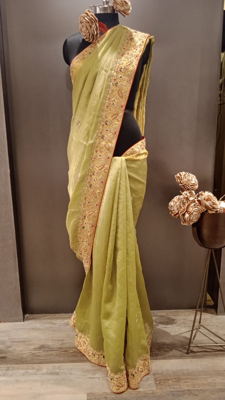 Pista Green Tissue Saree(6400)