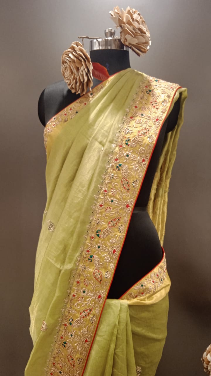 Pista Green Tissue Saree(6400)