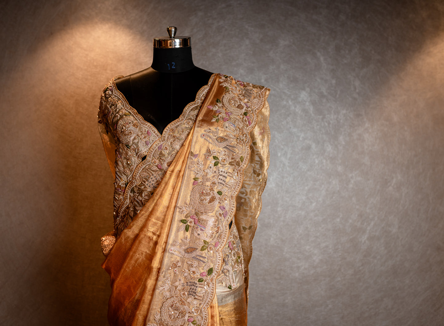 GOLD PURE KANCHI TISSUE HANDEMBROIDERED SAREE SS-1033