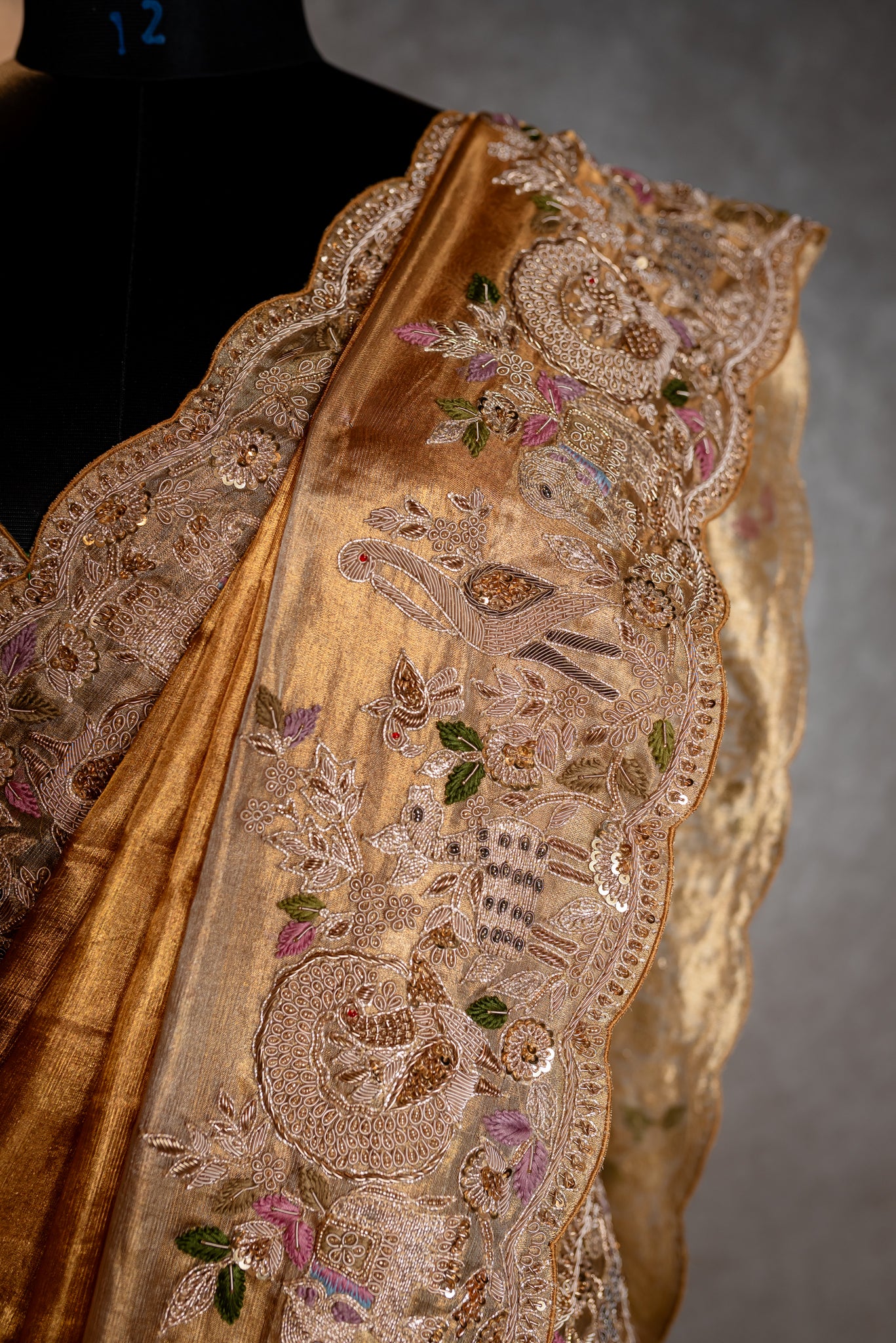 GOLD PURE KANCHI TISSUE HANDEMBROIDERED SAREE SS-1033