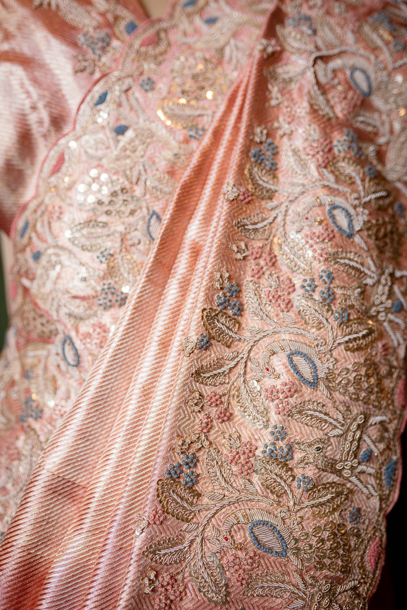 A PEACH PURE EMBROIDERED BROCADE SAREE SS-926