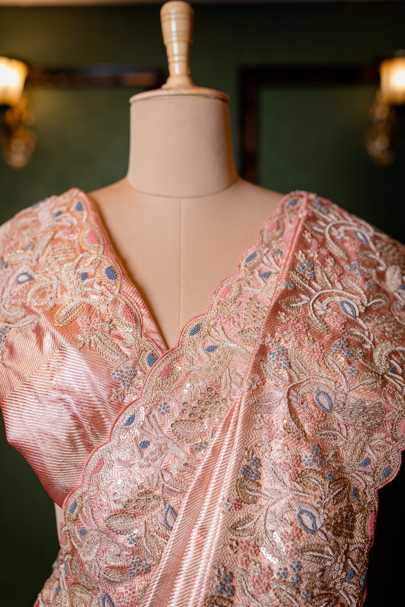 A PEACH PURE EMBROIDERED BROCADE SAREE SS-926