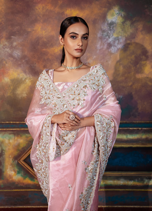 Blush Pink Hand Embroidered Saree