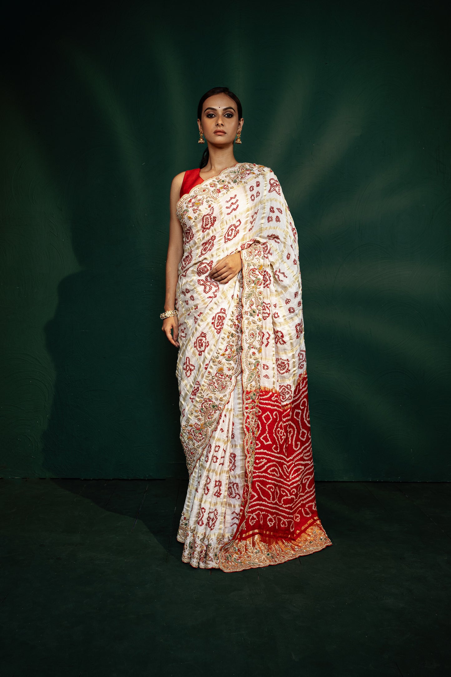 Red & White Handmade Saree