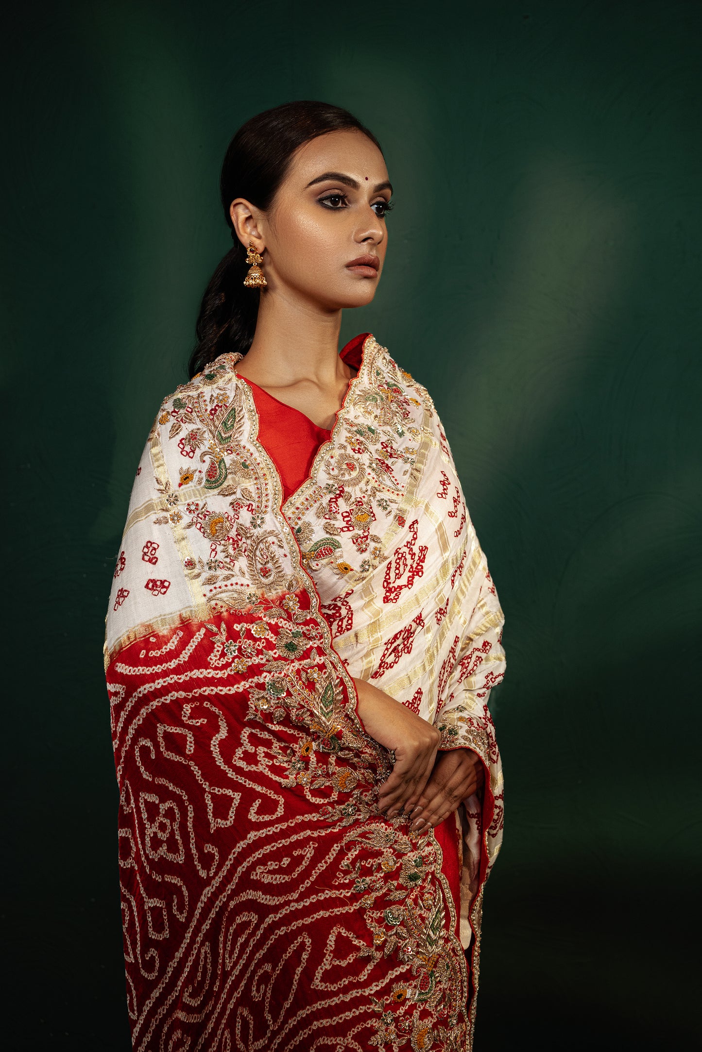 Red & White Handmade Saree
