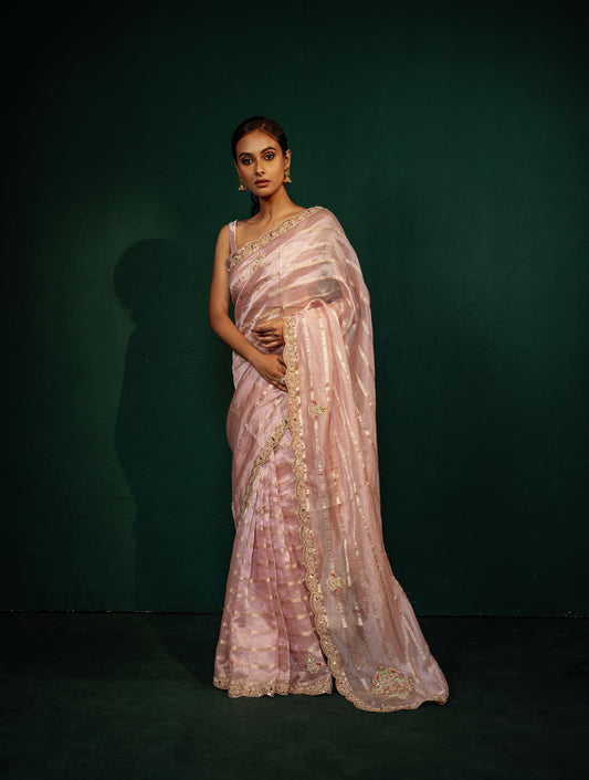 Blush pink Tissue Saree