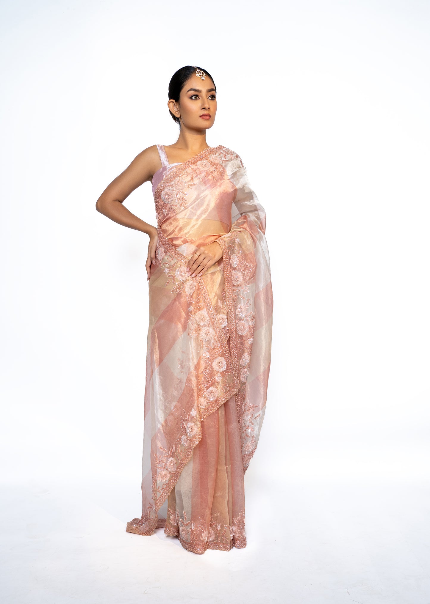 Rose Gold Hand Embroidered Saree