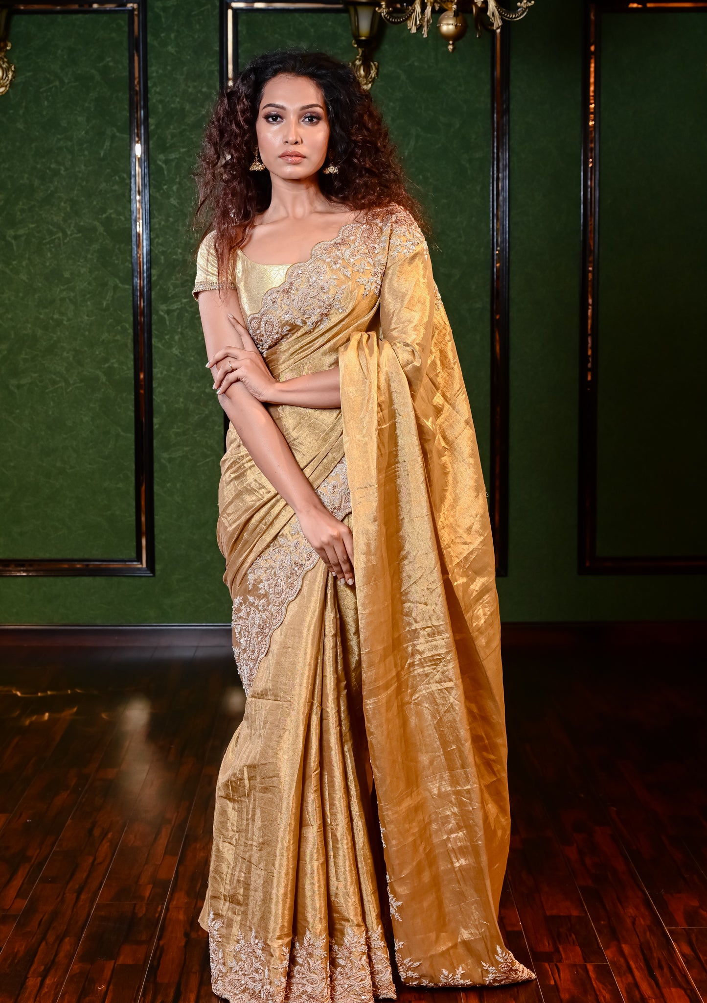 A PURE GOLD EMBROIDERED TISSUE SAREE 8095