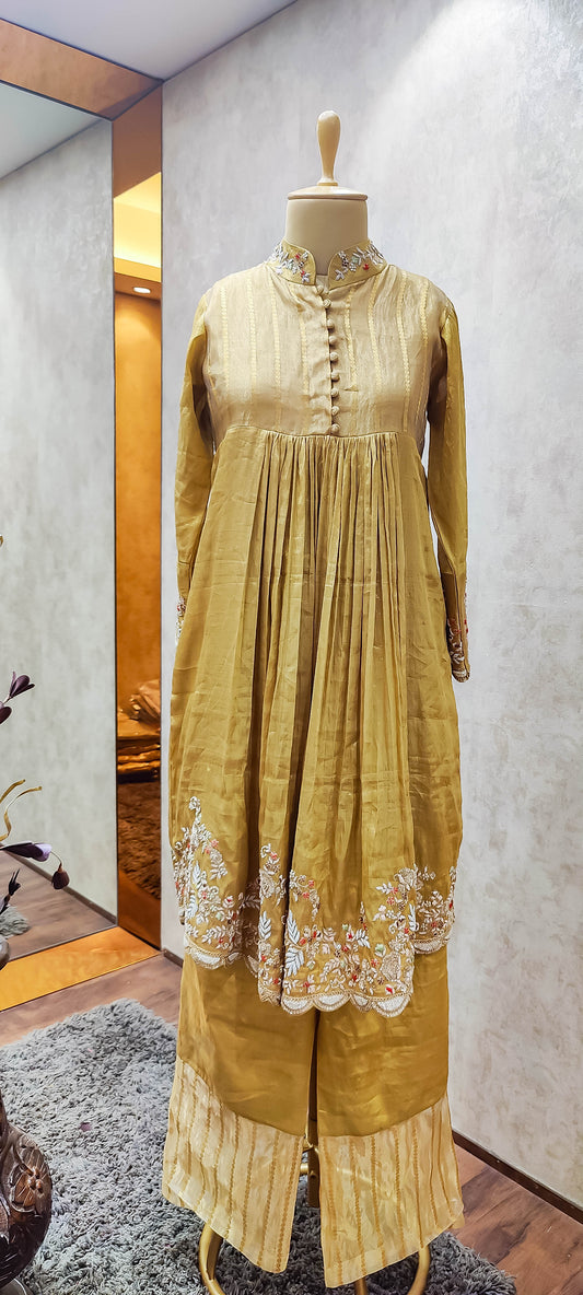 Pure Banarasi Tissue Long sleeves Kurta and Pant (No Dupatta)