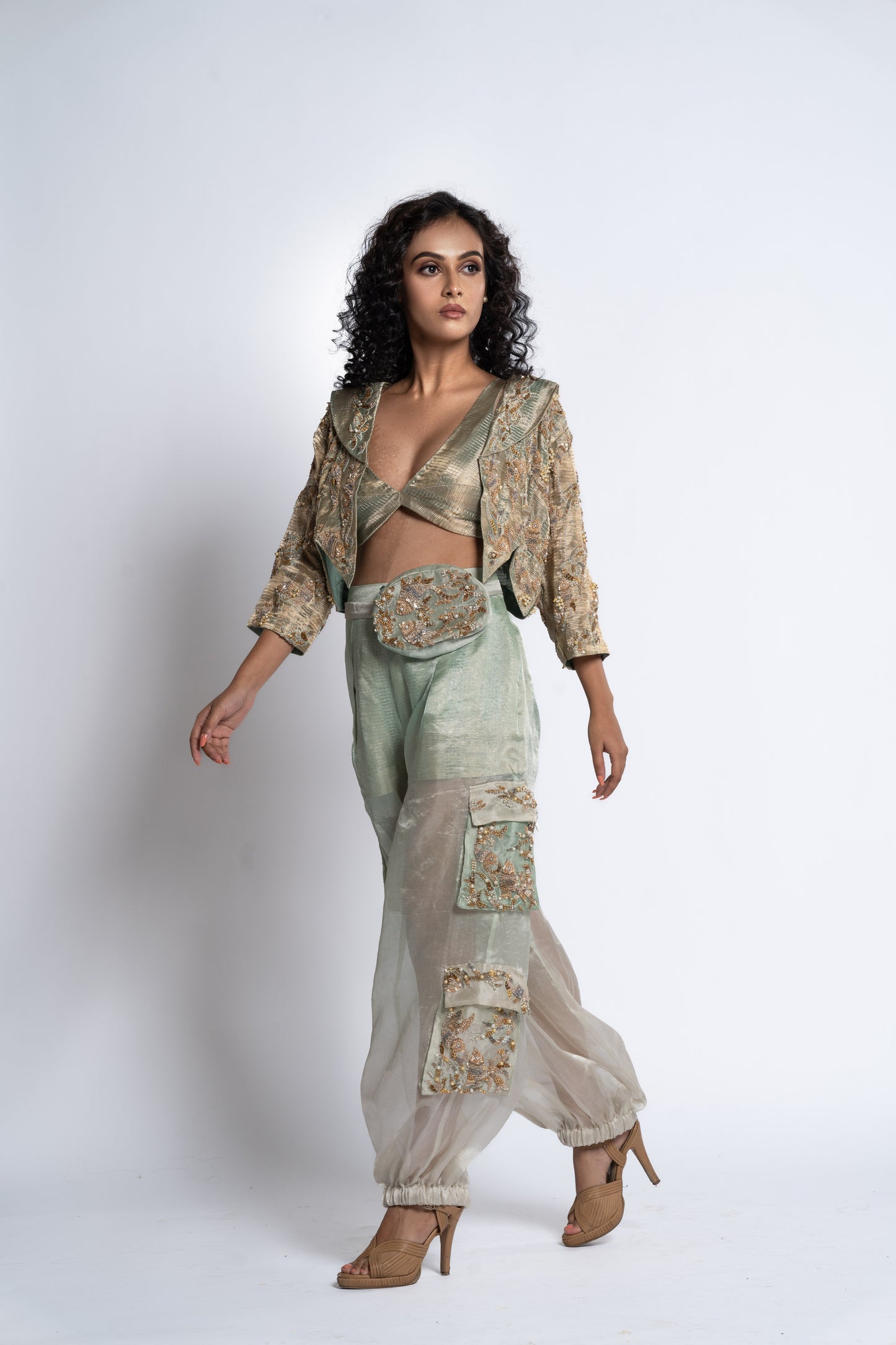 Brocade short jacket, a bustier & tissue cargo pants (GS2043)