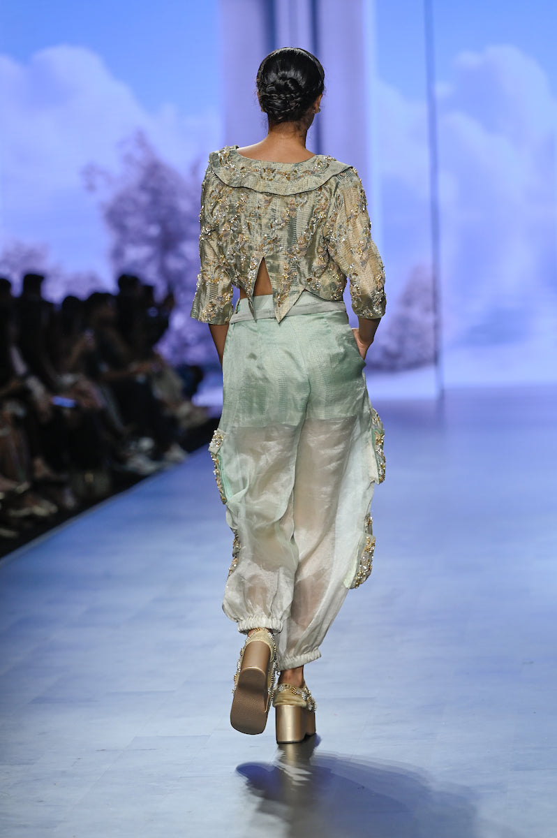 Brocade short jacket, a bustier & tissue cargo pants (GS2043)