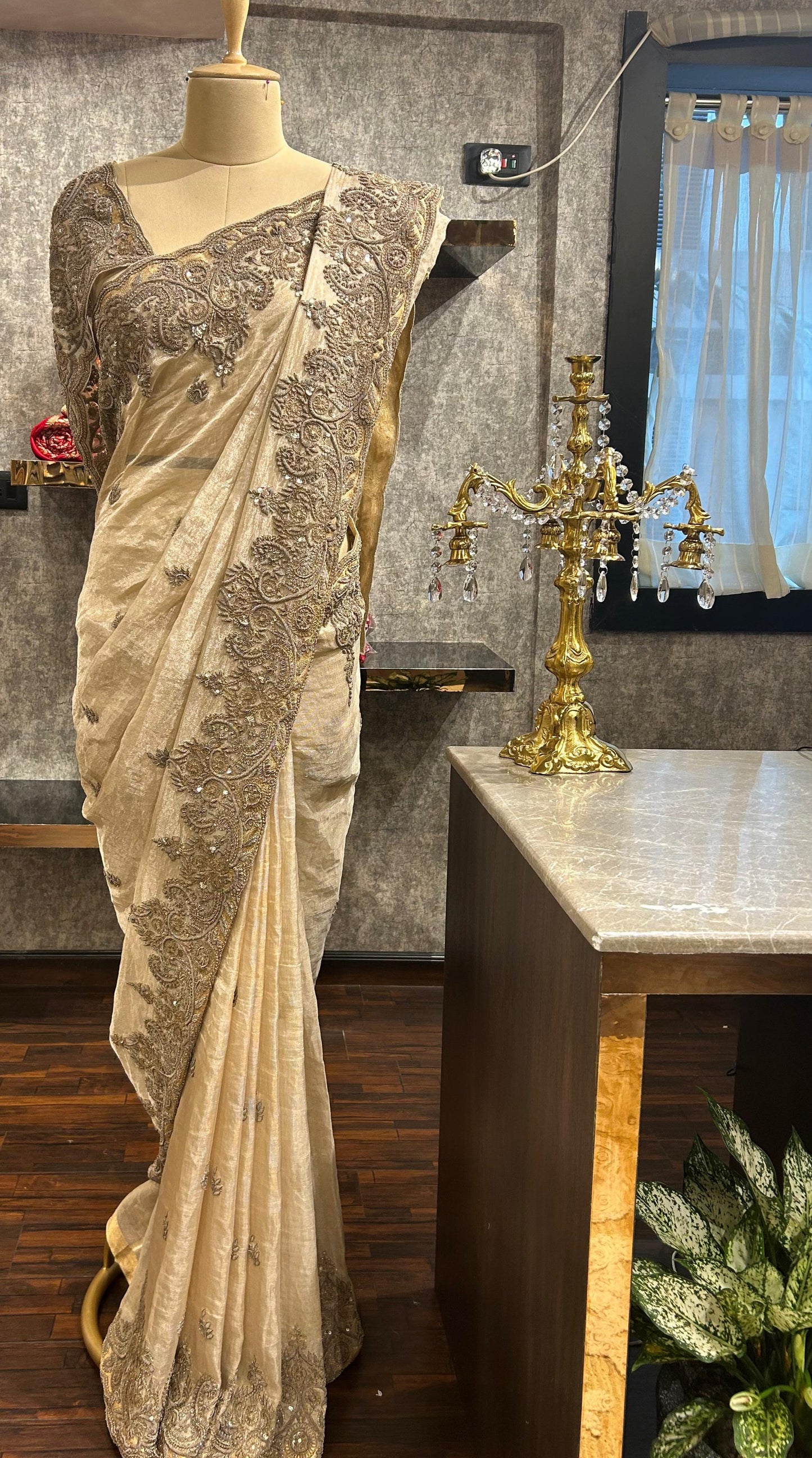 A PURE TISSUE HAND EMBROIDERED SAREE 8017A