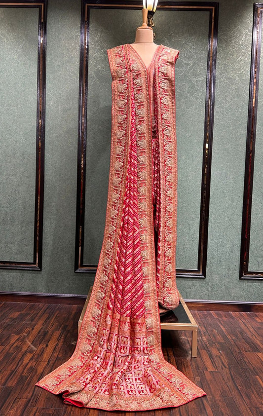 AN ELEGANT RED BANDHANI EMBROIDERED SAREE GH-282