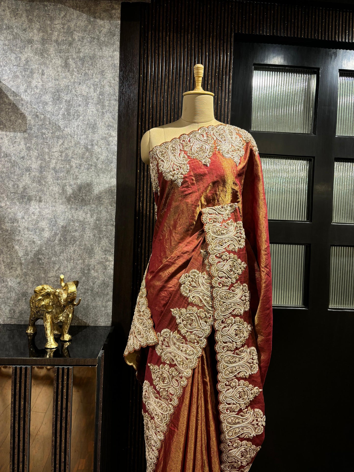 EMBROIDERED TISSUE RAW SILK SAREE 8270