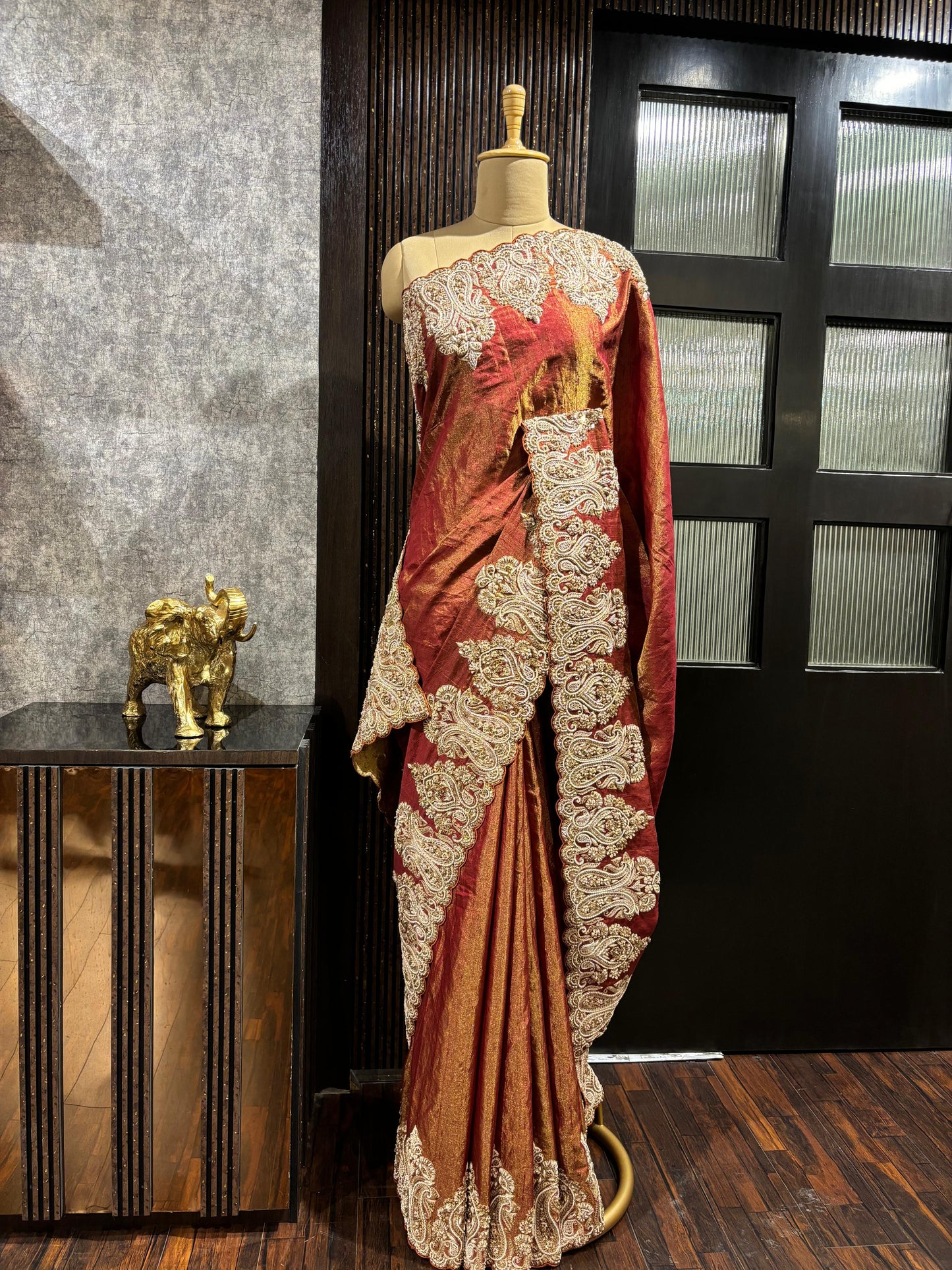 EMBROIDERED TISSUE RAW SILK SAREE 8270