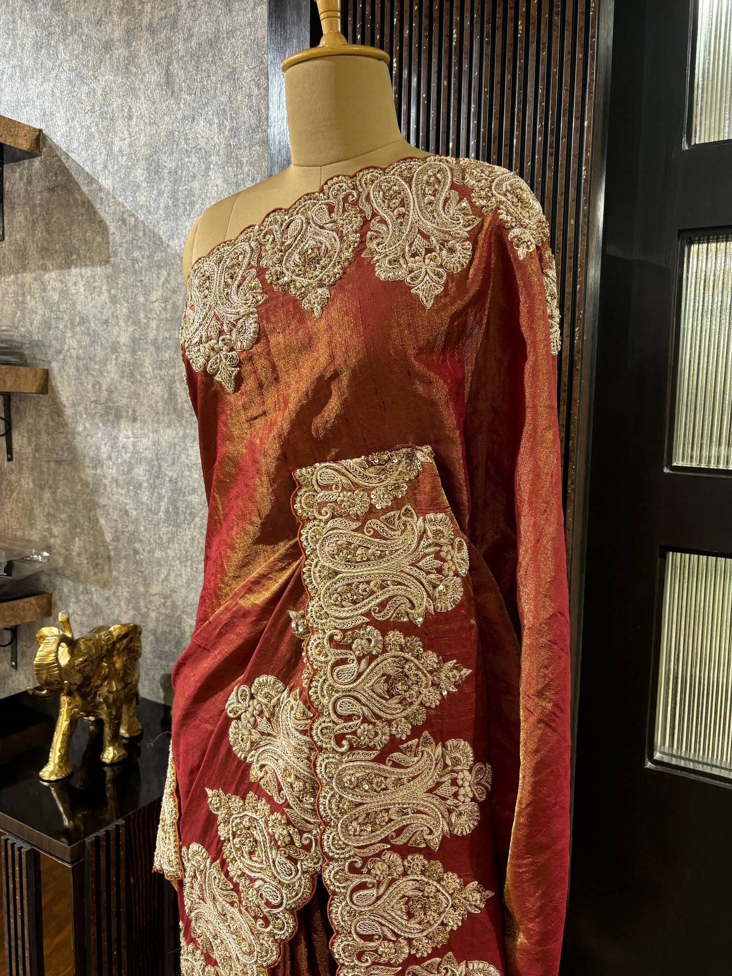 EMBROIDERED TISSUE RAW SILK SAREE 8270