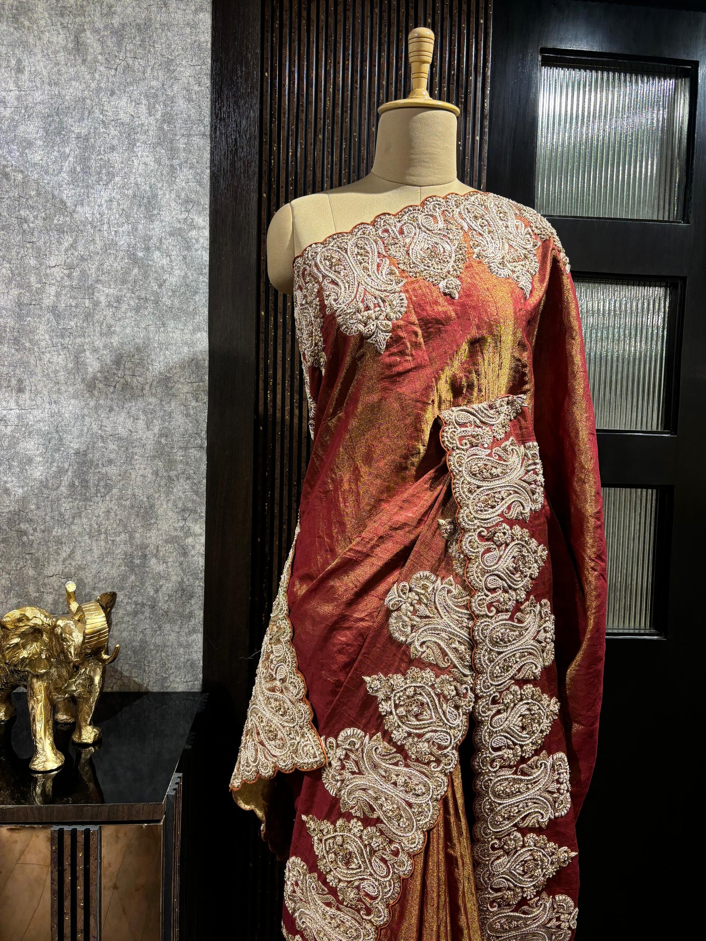 EMBROIDERED TISSUE RAW SILK SAREE 8270
