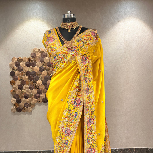 HERITAGE YELLOW SILK SAREE EMBELISHED WITH EKTAAR HANDWORK