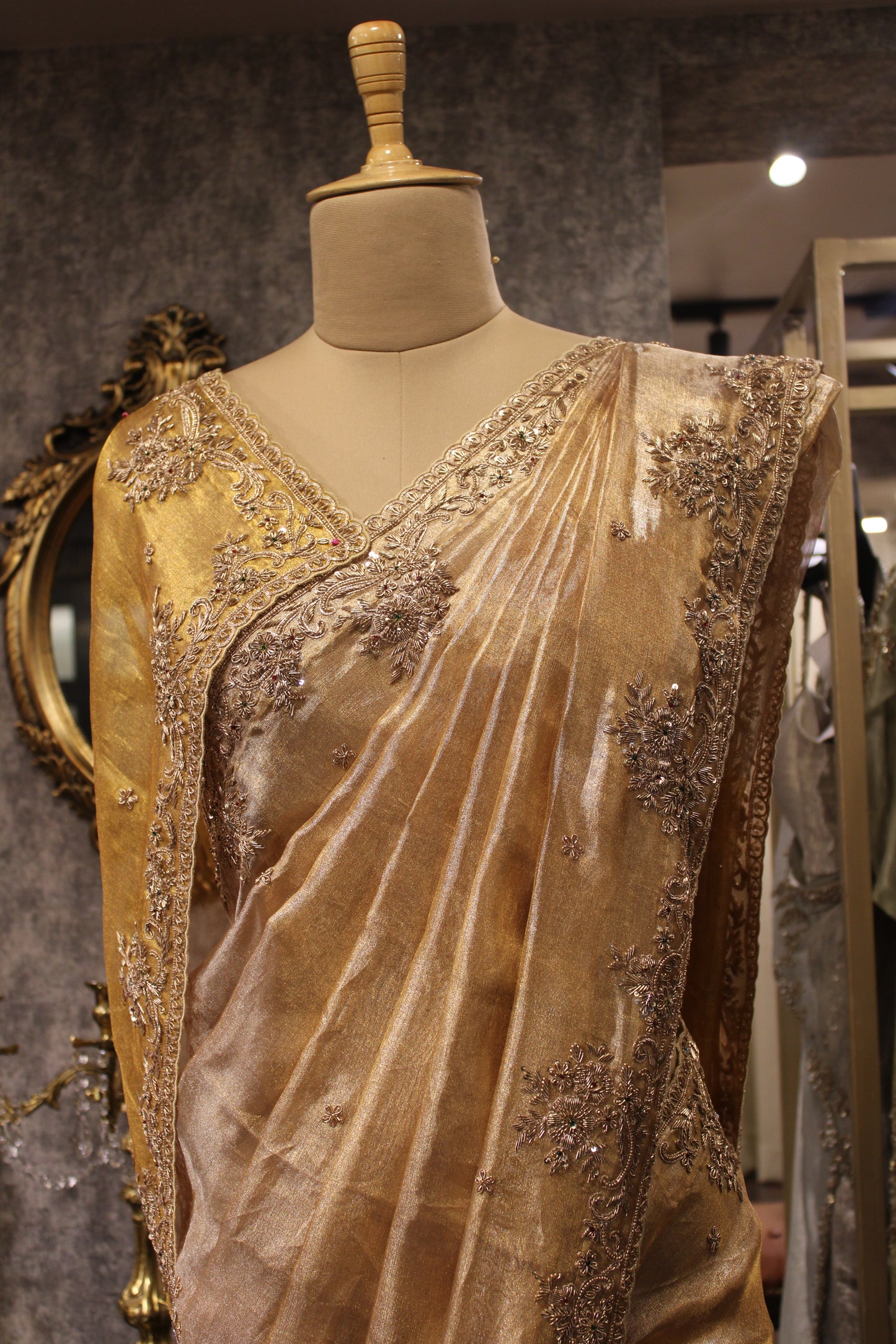 GOLD HANDCRAFTED TISSUE SAREE