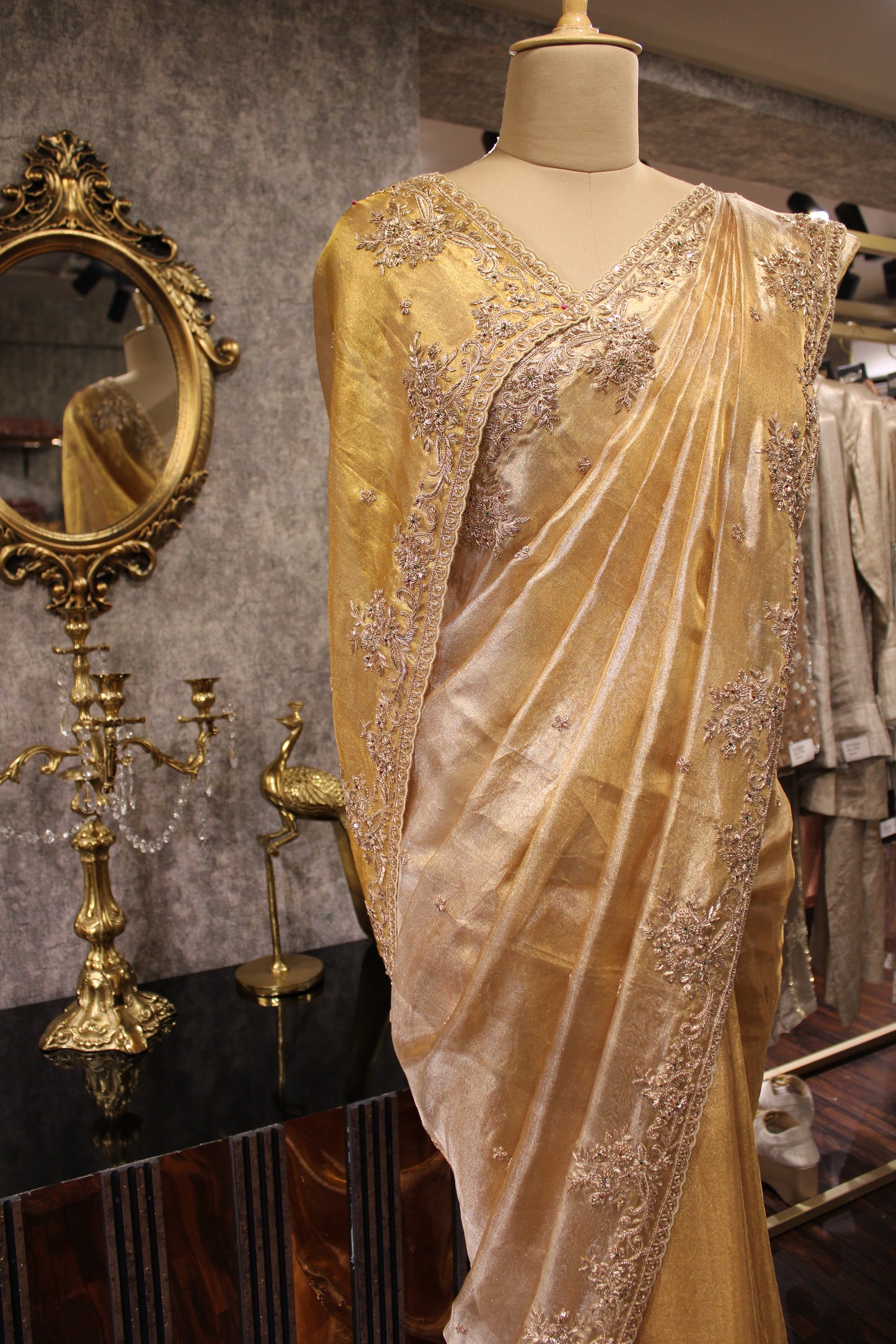 GOLD HANDCRAFTED TISSUE SAREE