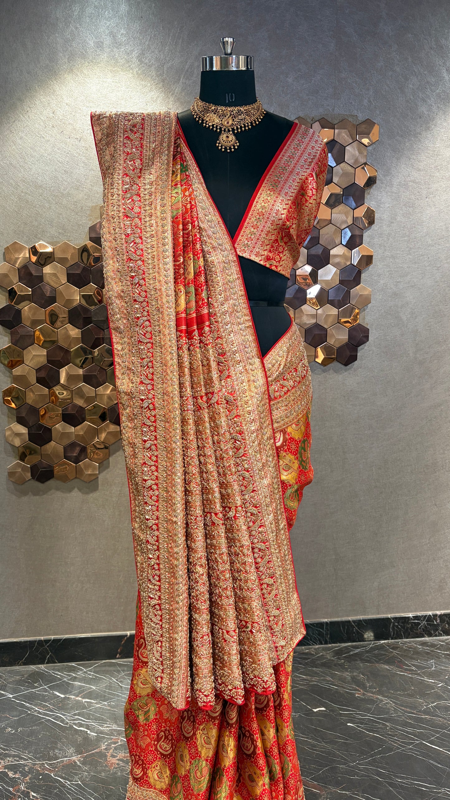 CLASSIC ORANGE & RED SILK EMBROIDERED SAREE