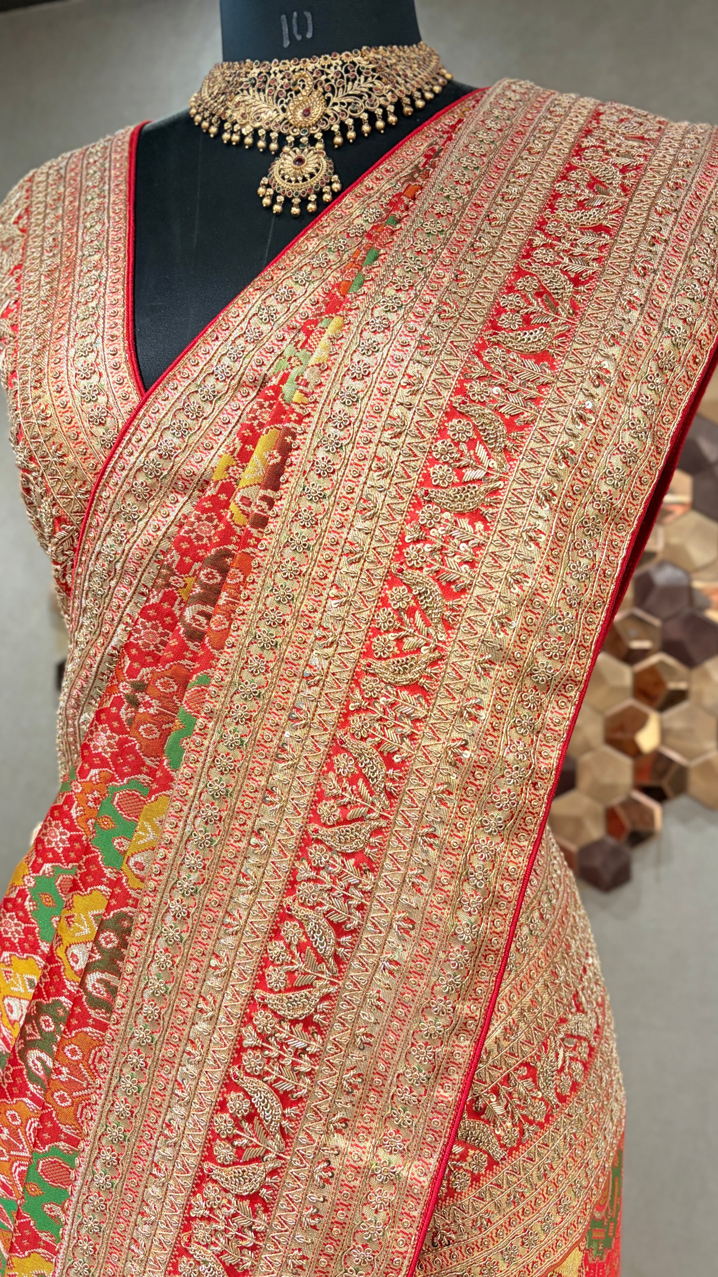 CLASSIC ORANGE & RED SILK EMBROIDERED SAREE