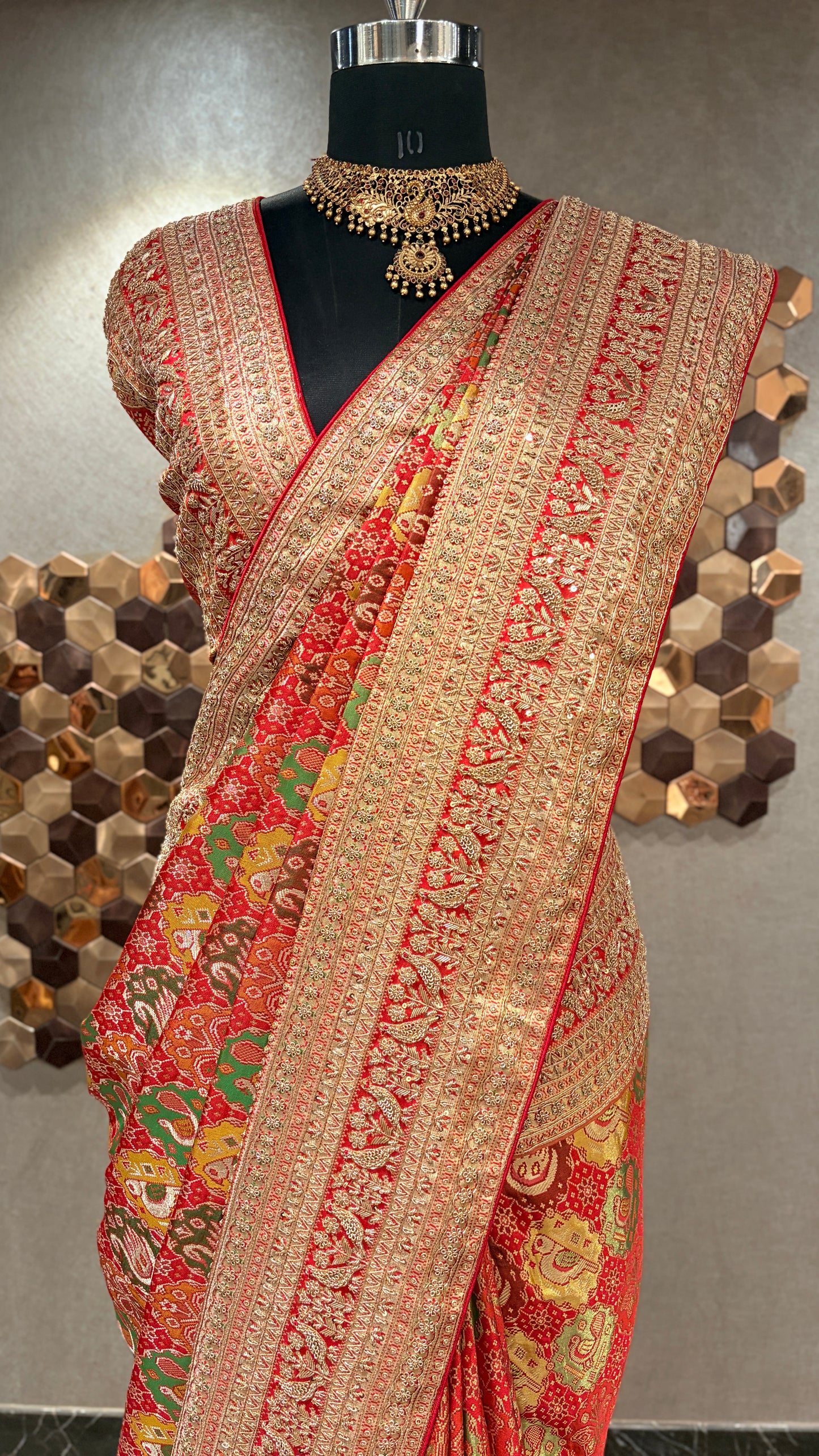 CLASSIC ORANGE & RED SILK EMBROIDERED SAREE