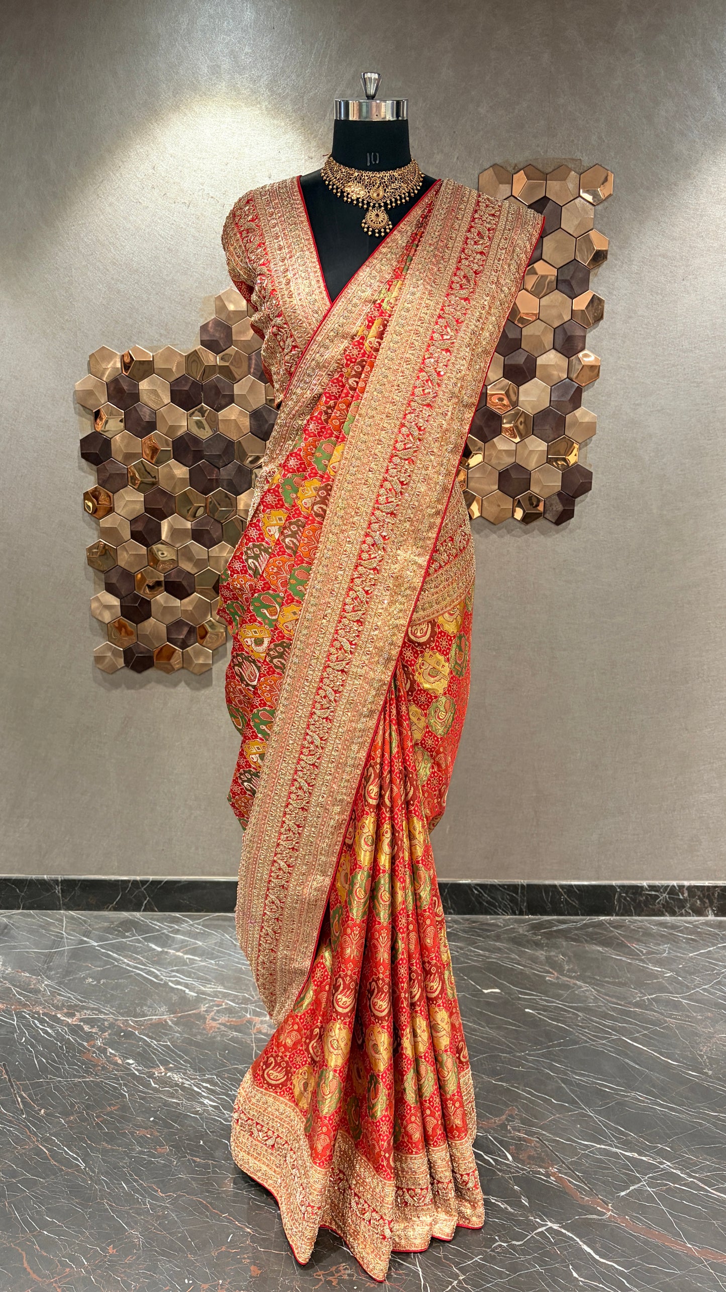 CLASSIC ORANGE & RED SILK EMBROIDERED SAREE