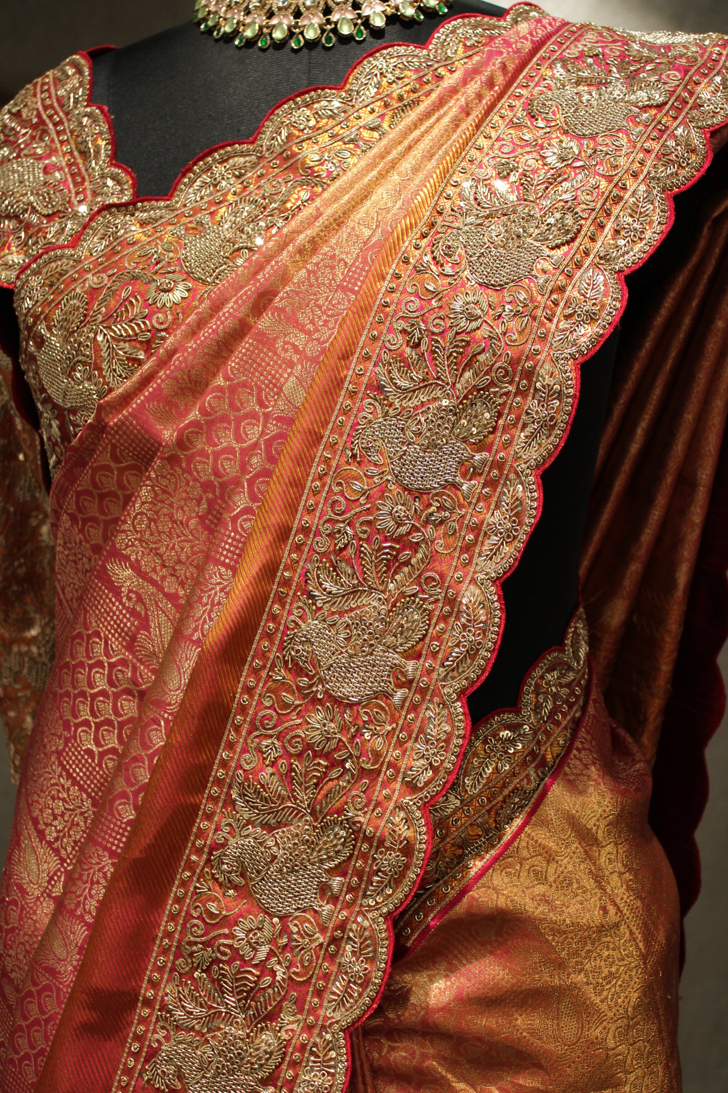 RUST ORANGE EMBROIDERED  KANJIVARAM SILK SAREE