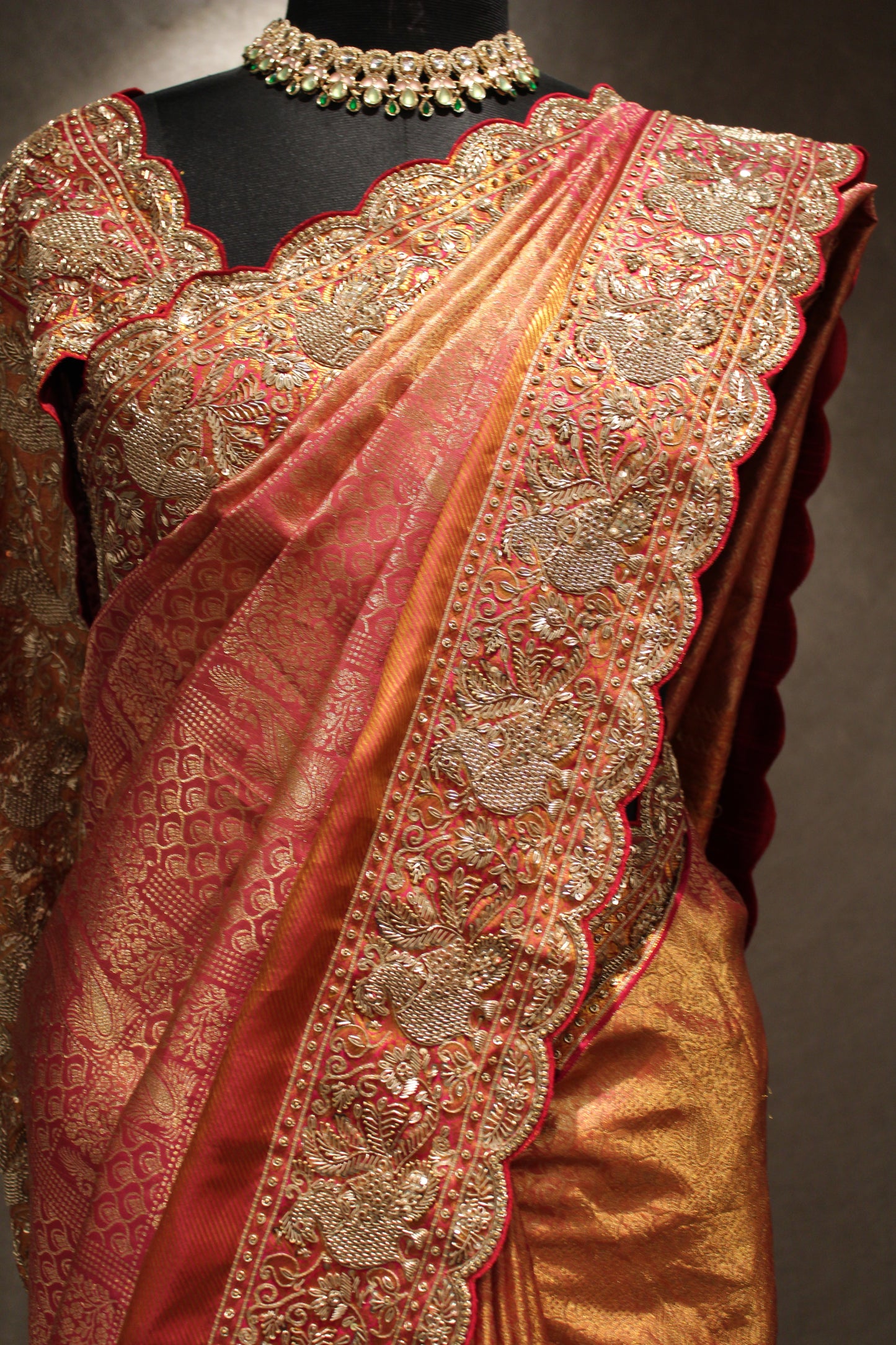 RUST ORANGE EMBROIDERED  KANJIVARAM SILK SAREE