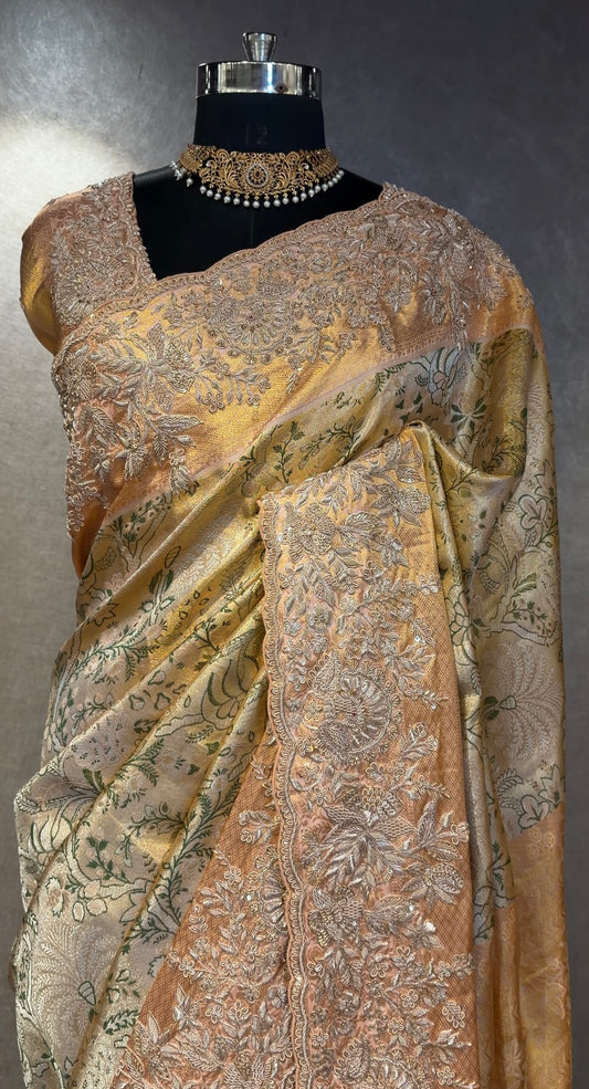 REGAL GOLD KANJIVARAM SAREE WITH INTRICATE FLORAL WORK