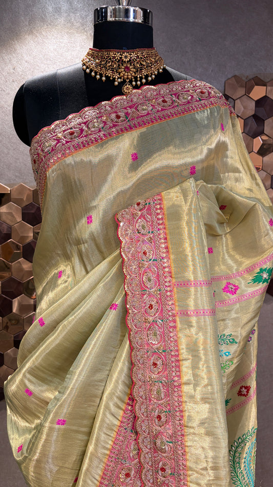 PISTA GREEN REGAL PAITHANI EMBROIDERED SAREE