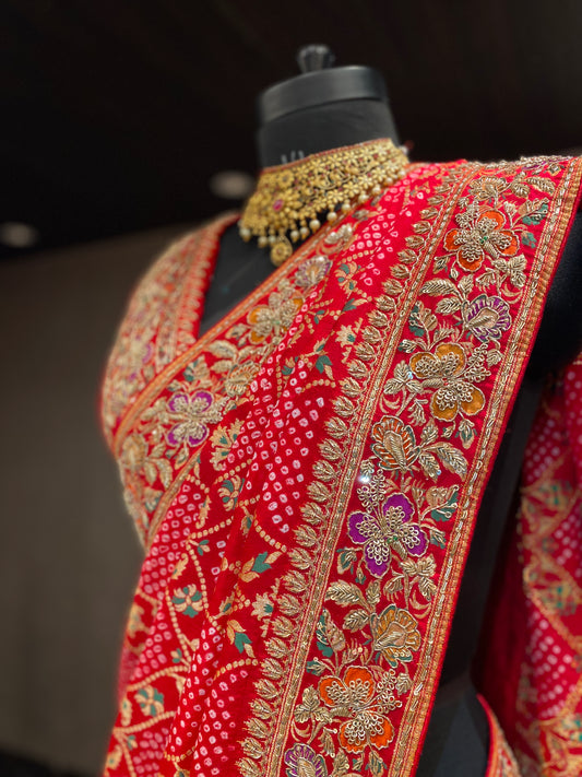 REGAL RED EMBROIDERED BANDHANI SAREE