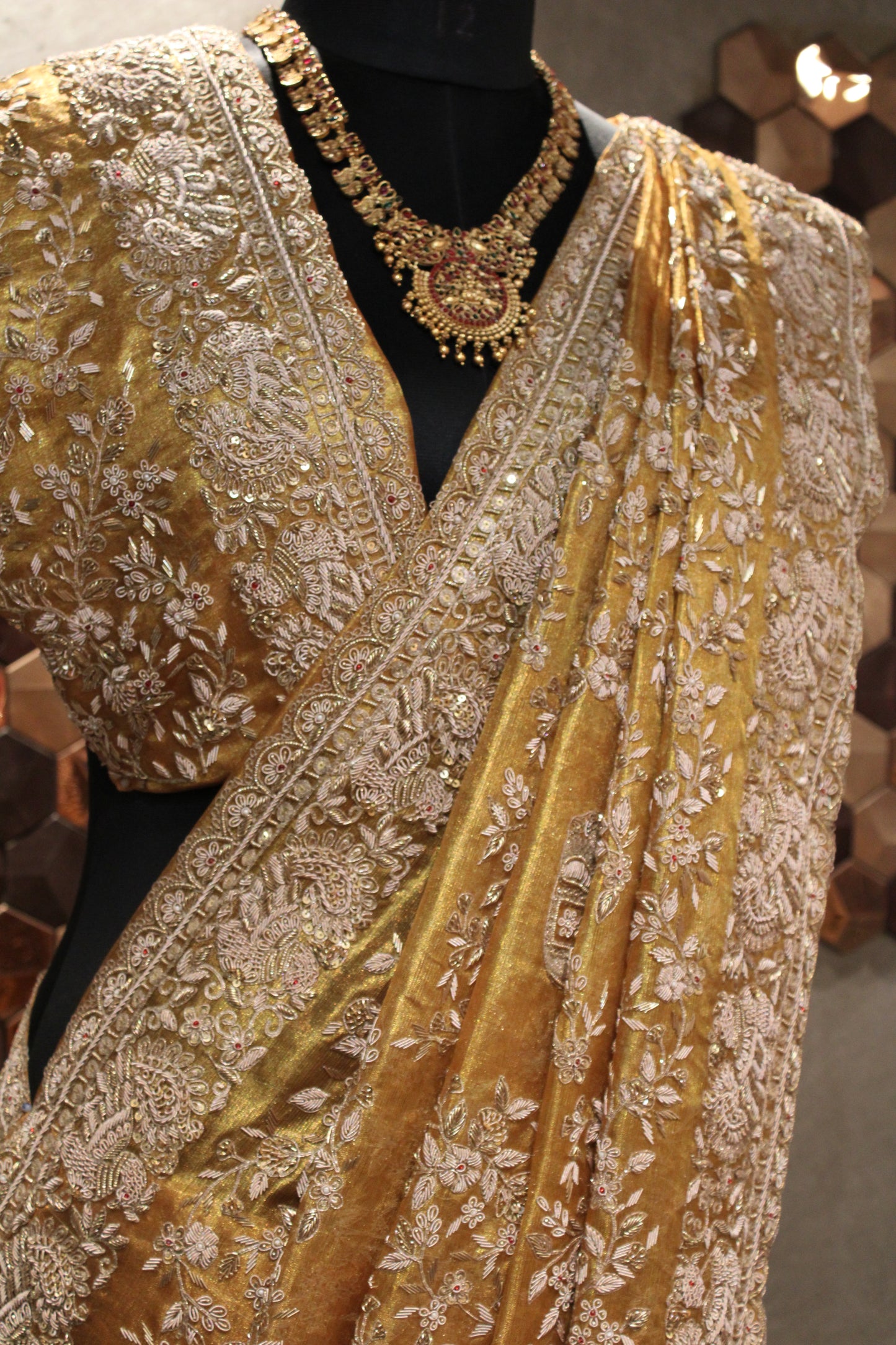 GOLDEN HERITAGE EMBROIDERED KANJIVARAM TISSUE SAREE