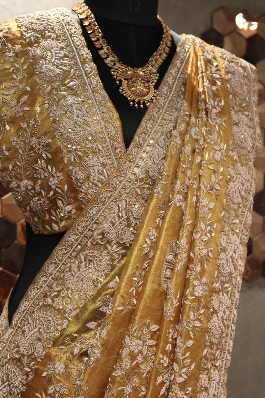 GOLDEN HERITAGE EMBROIDERED KANJIVARAM TISSUE SAREE