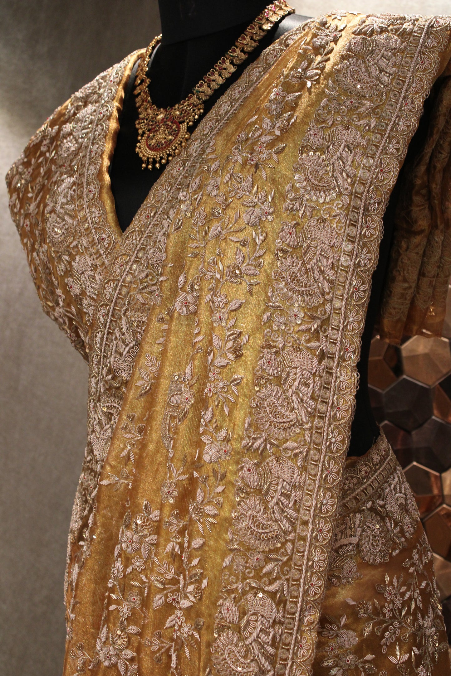 GOLDEN HERITAGE EMBROIDERED KANJIVARAM TISSUE SAREE