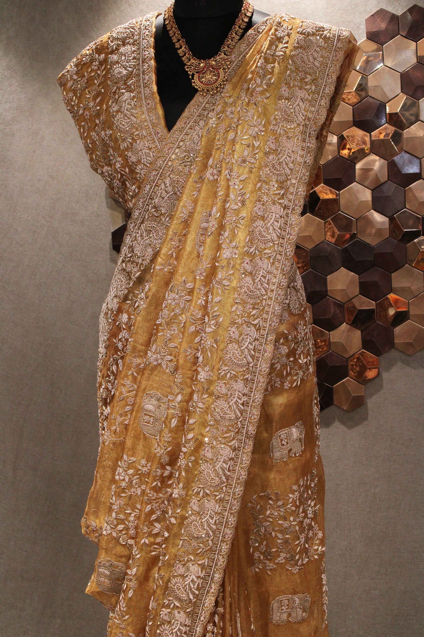 GOLDEN HERITAGE EMBROIDERED KANJIVARAM TISSUE SAREE