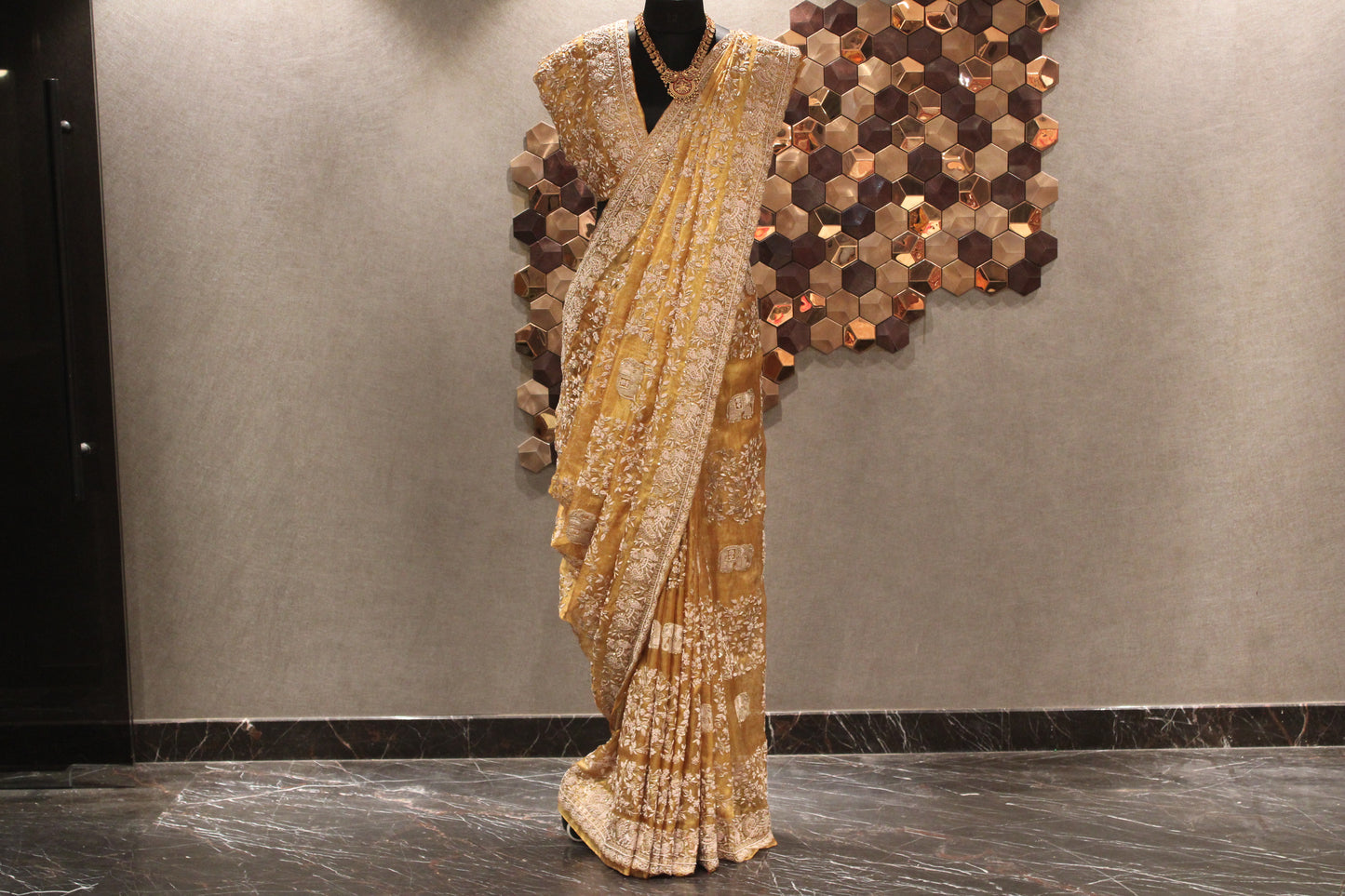 GOLDEN HERITAGE EMBROIDERED KANJIVARAM TISSUE SAREE