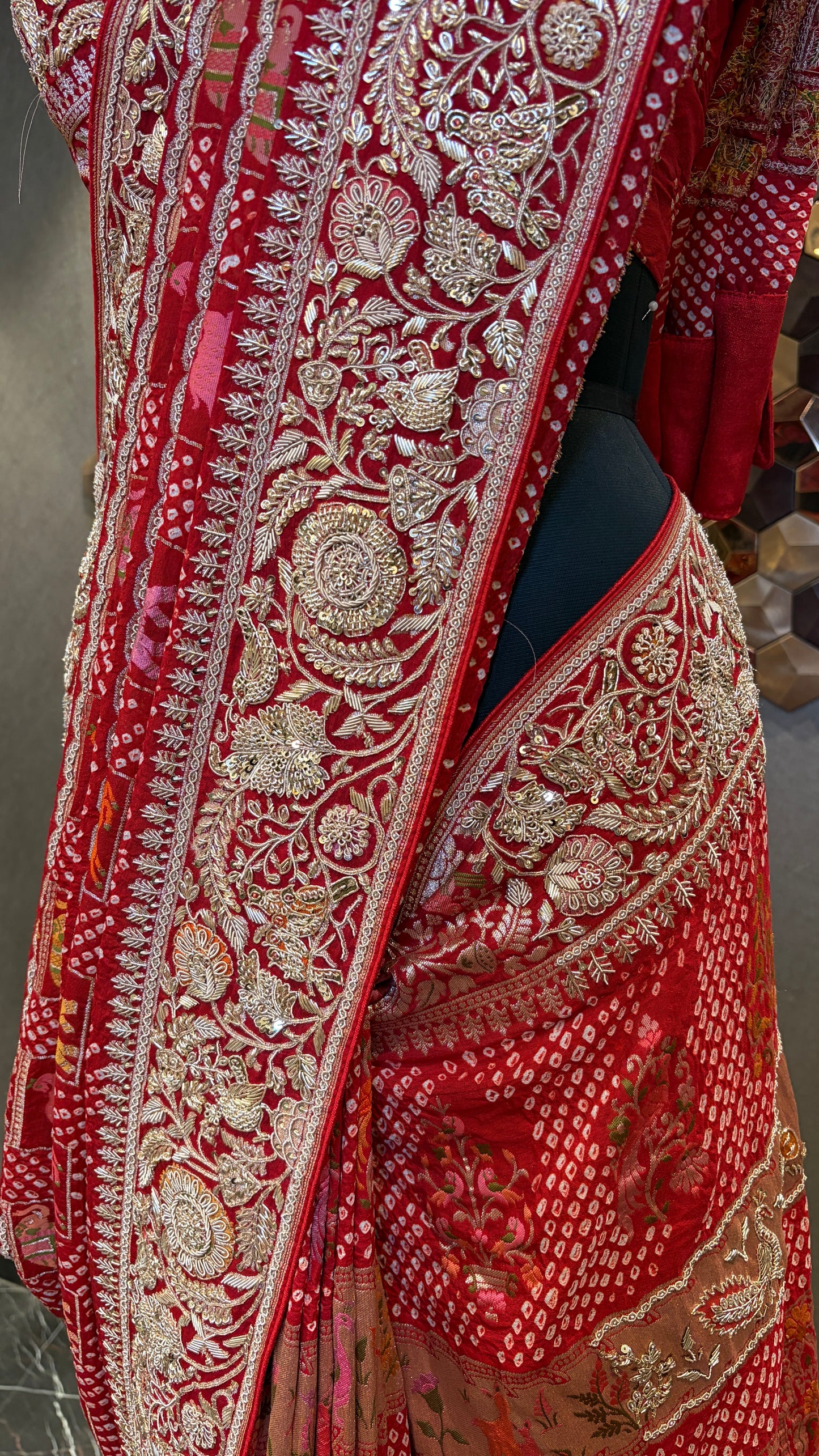CLASSIC RED EMBROIDERED BANDHANI SAREE