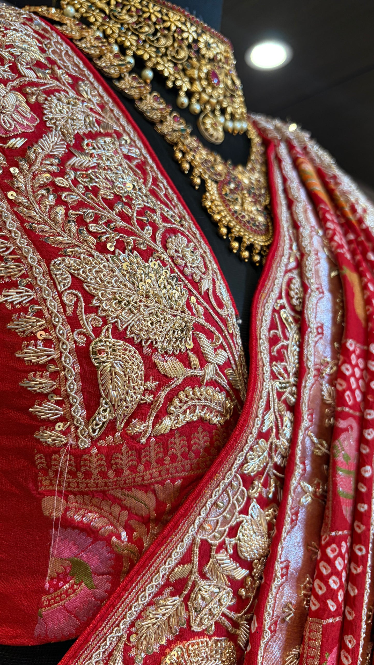 CLASSIC RED EMBROIDERED BANDHANI SAREE