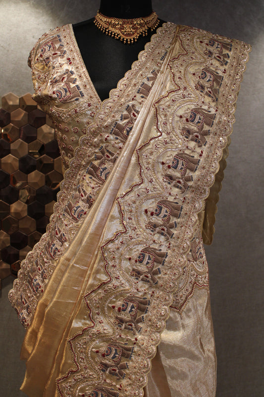 LUXE SHIMMER SOUTH TISSUE SILK SAREE WITH RICH DETAILING
