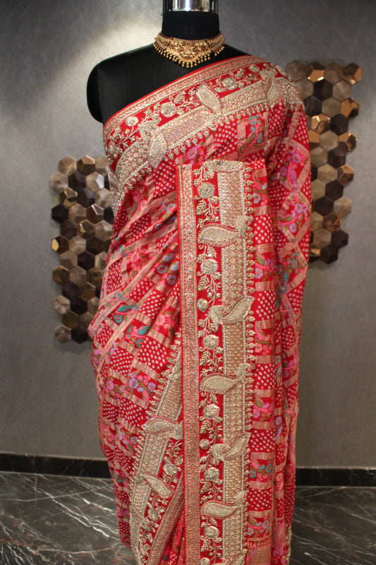 HANDCRAFTED RED ELEGANT BANDHANI SAREE