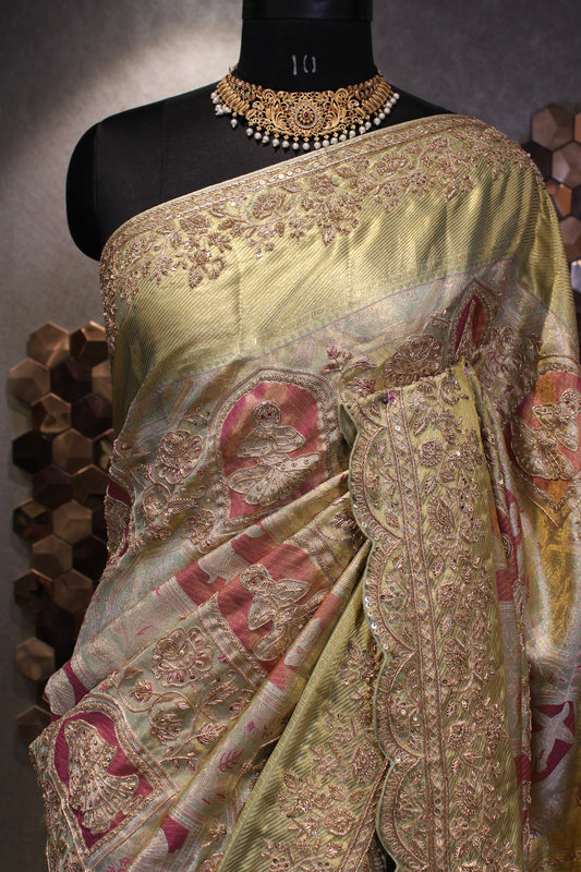 OLIVE GOLD EMBROIDERED KANJIVARAM SLK SAREE