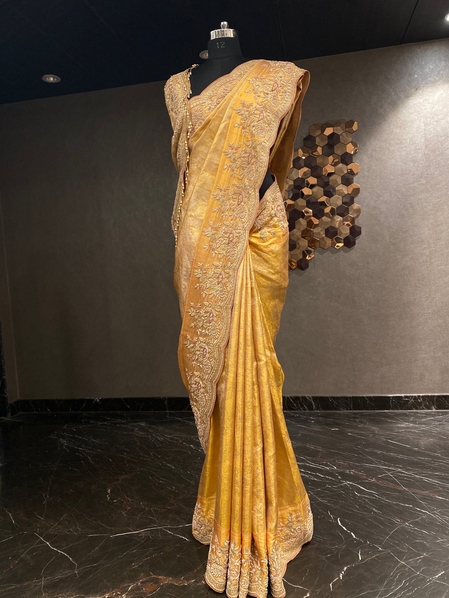 REGAL PEACH EMBROIDERED KANJIVARAM SAREE