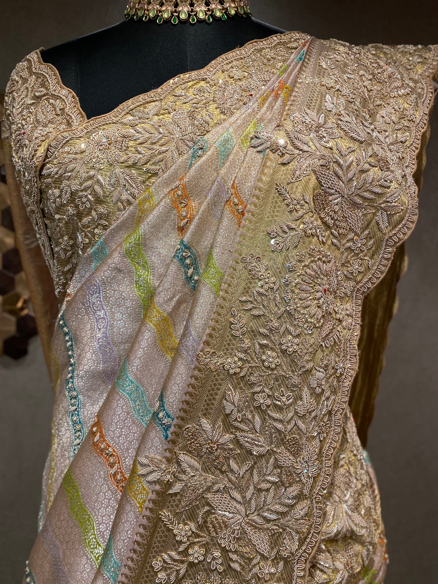 PASTEL STRIPED EMBROIDERED KANJIVARAM SAREE