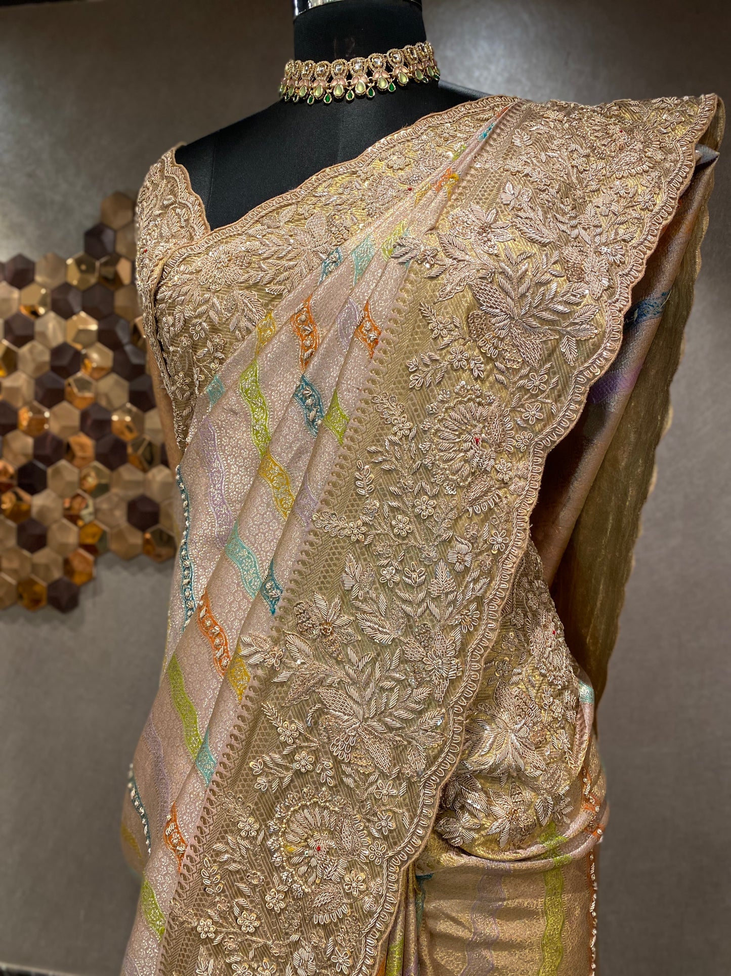 PASTEL STRIPED EMBROIDERED KANJIVARAM SAREE