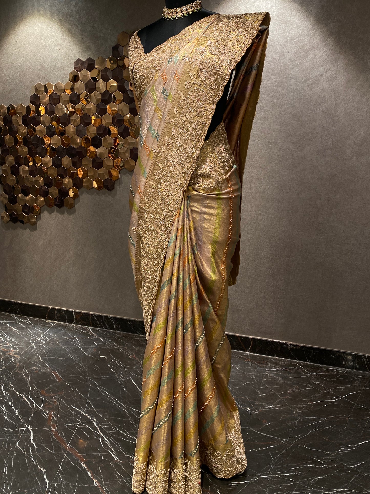 PASTEL STRIPED EMBROIDERED KANJIVARAM SAREE
